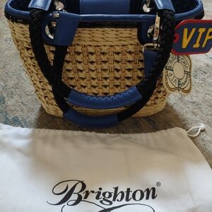 Brighton Woven Basket Bag with Blue Accents